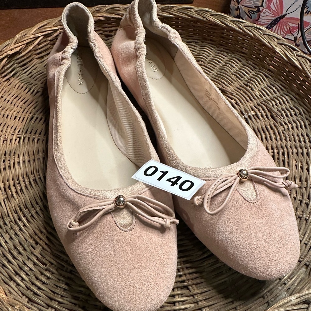 Cole Haan Keira Classic Ballet Slip On Bow Detail Blush Nude Suede Flats - Picture 10 of 10